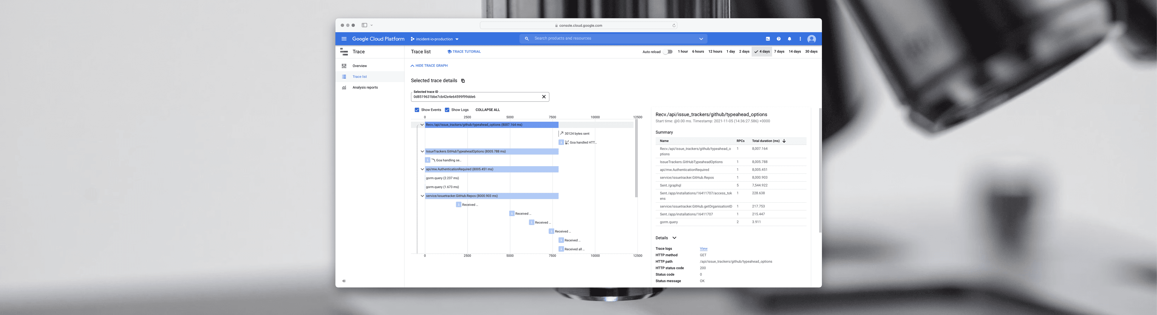 Cloud trace with inline StackDriver logs