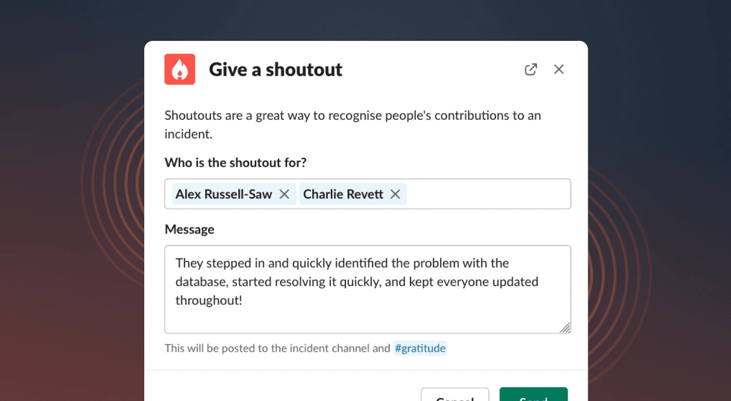 Product screenshot of the new shoutouts modal