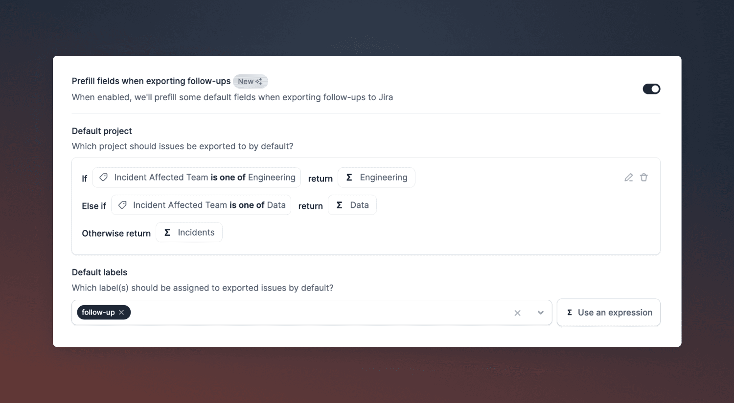 Using expressions with default Jira projects and labels