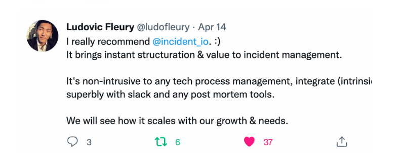 customer love for incident.io on twitter