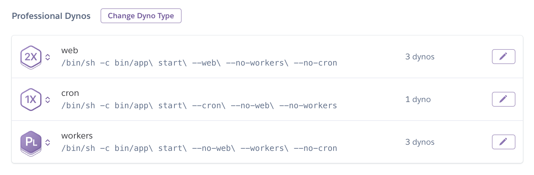 Heroku dynos now split between web, worker and cron