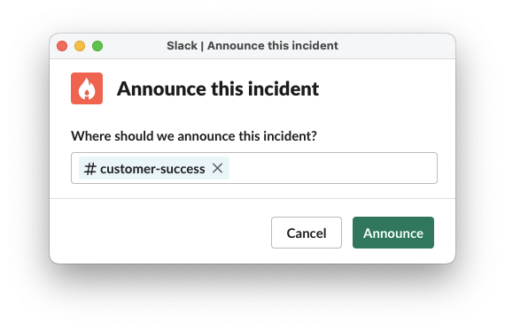A screenshot of /incident announce