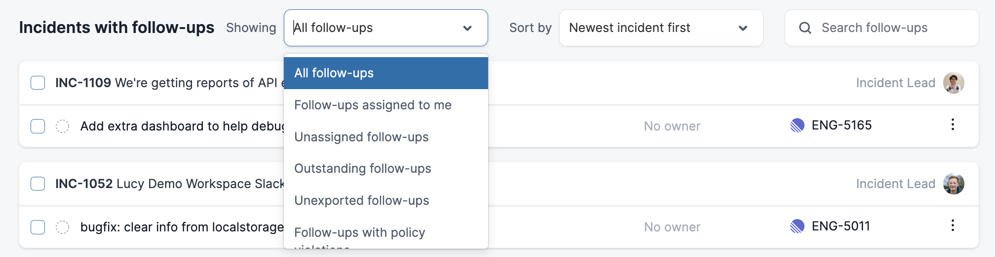 You can filter and sort based on the follow-up
