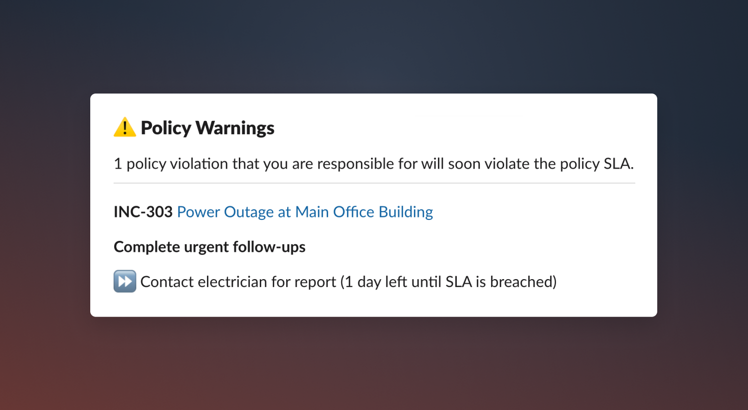 An image showing a user being warned about a policy at risk