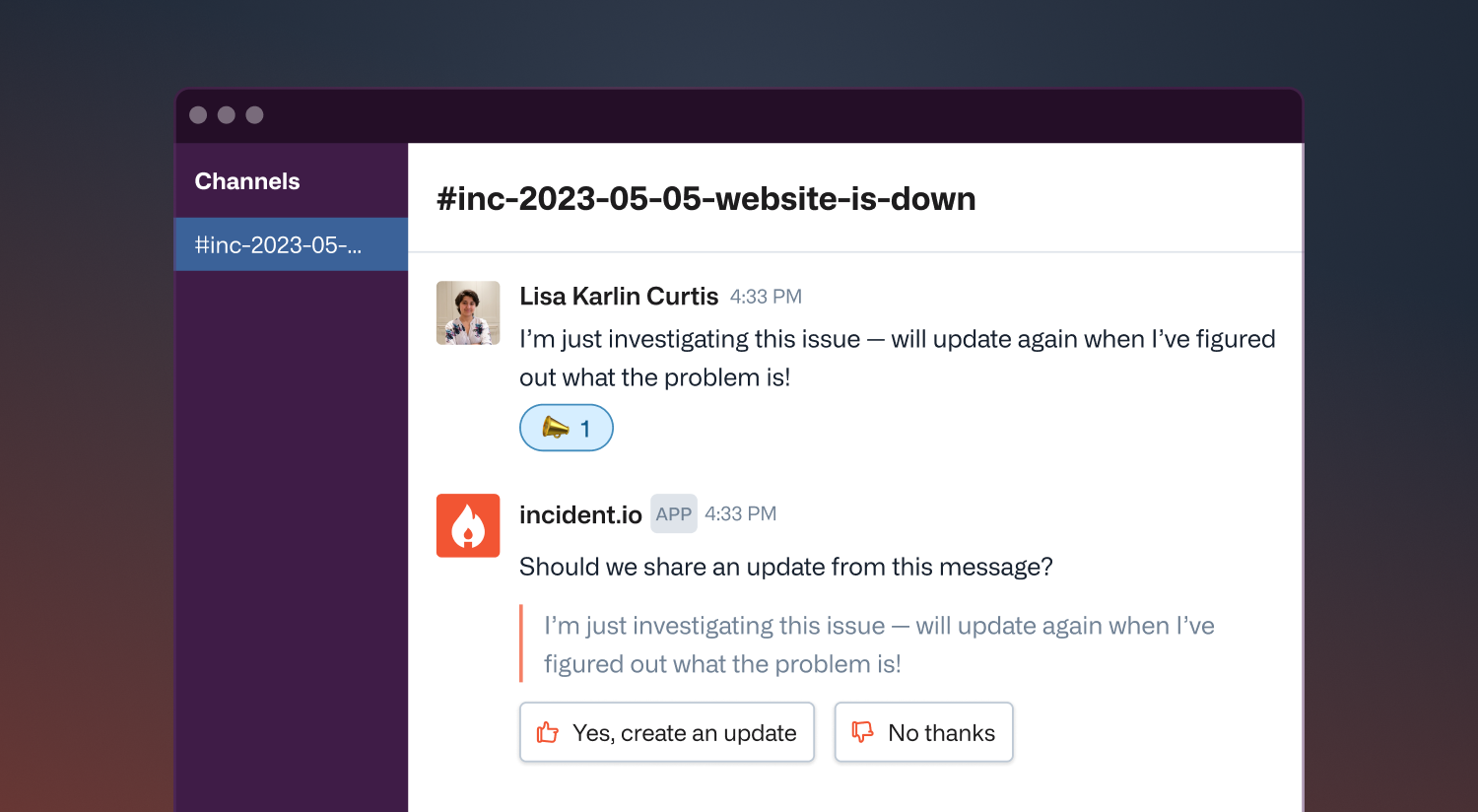 Using Slack reactions to create incident updates