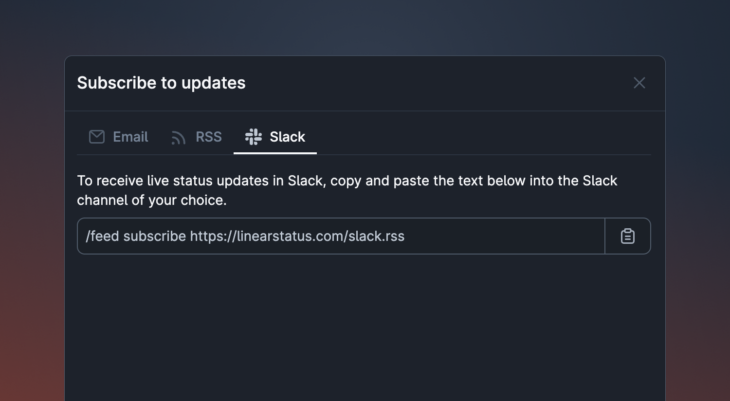 Subscribing to status page updates in Slack