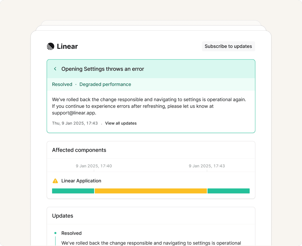 Keep your customers in the loop with status pages