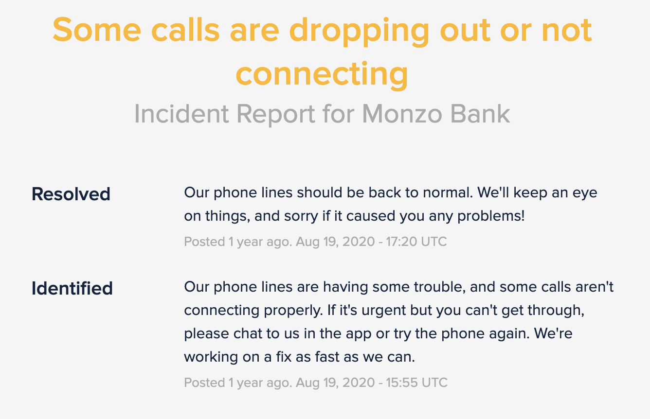 Monzo telling customers what's going on and exactly what they should do (source)